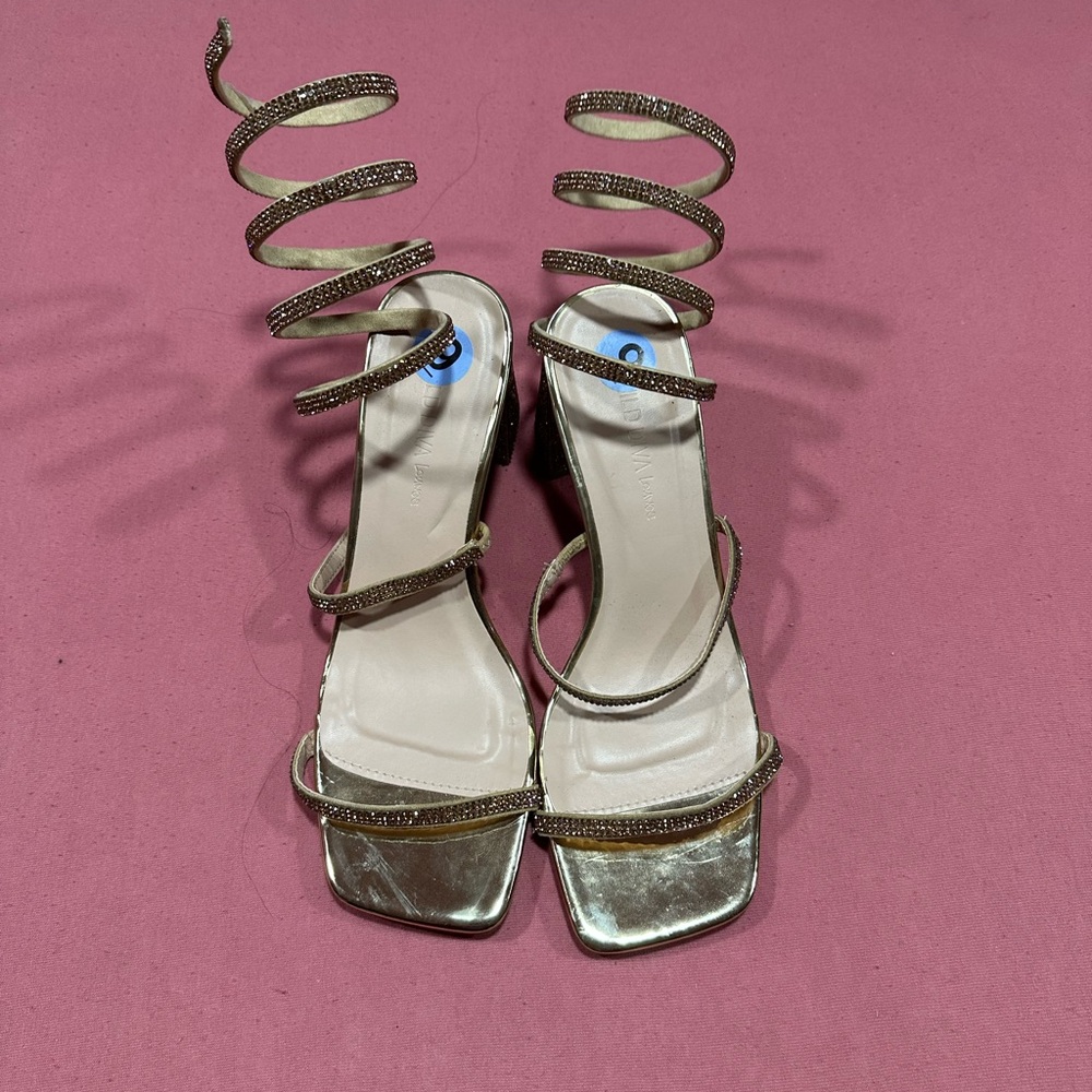 Shimmering Spiral Strap Heels - Gold